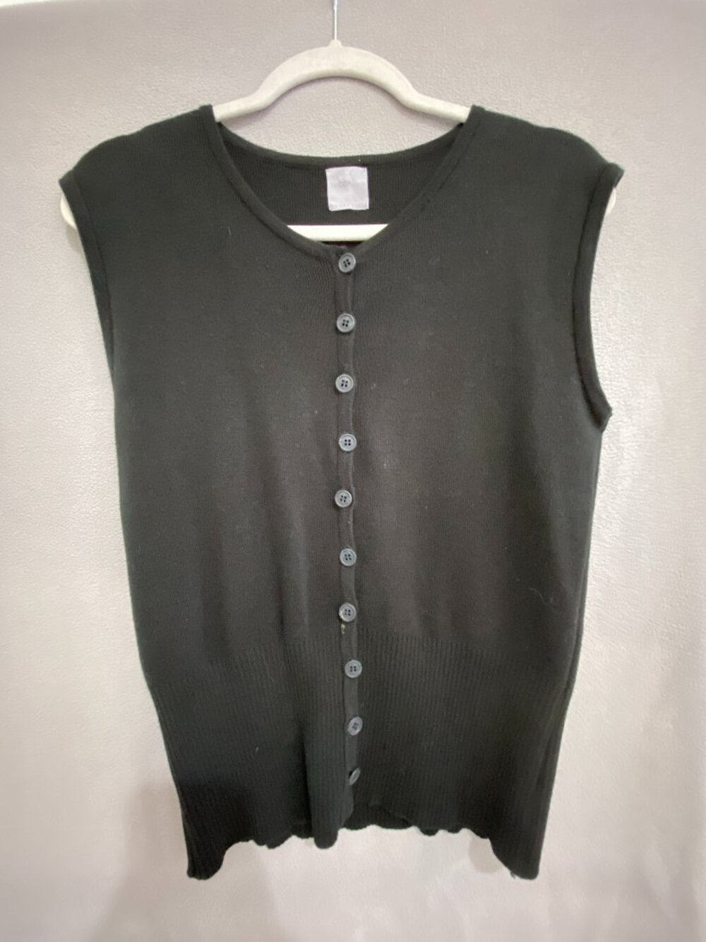 Tricot Black Ribbed Button Front Knit Top Sleeveless Cotton Sweater Vest Size L
